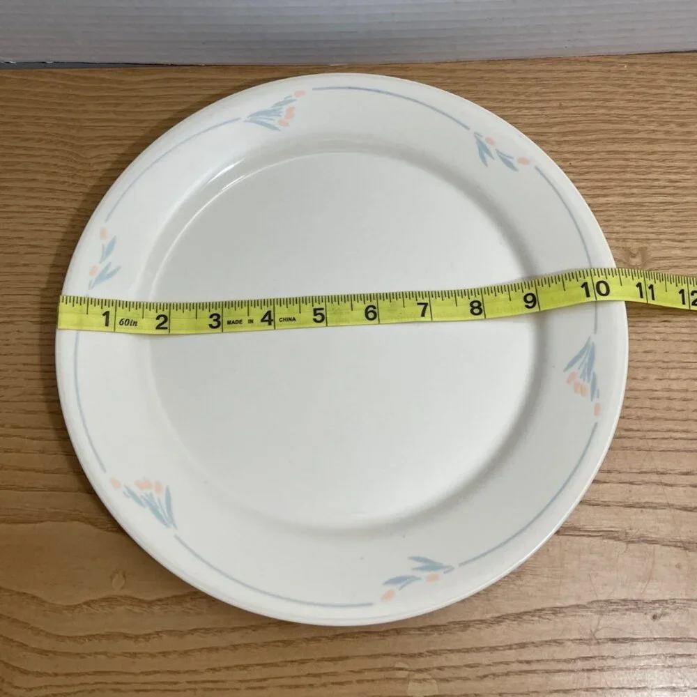 Vtg Corelle Corning Windflower Sandstone 4 Dinner Plates Peach Lt Blue 10.5 inch